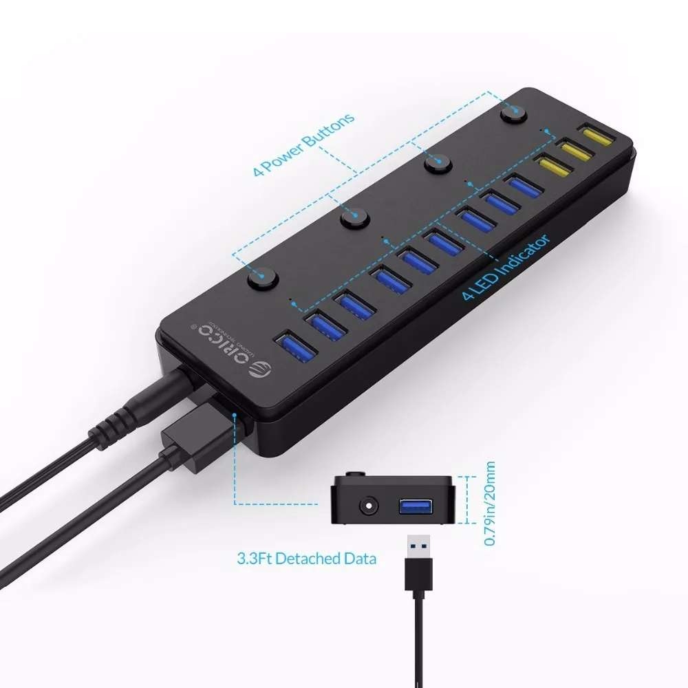 ORICO 60 Вт 12 Порты и разъёмы USB 3 0 концентратор в том числе BC1.2 зарядки 4 Мощность