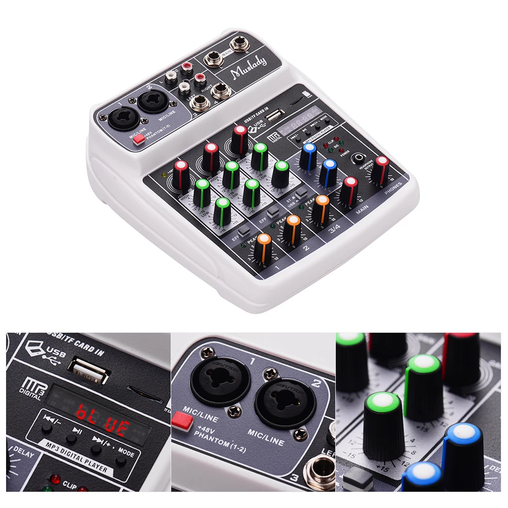 Muslady цифровой аудио миксер 4-канальный BT MP3 USB вход + 48В Phantom Power AI-4 компактная