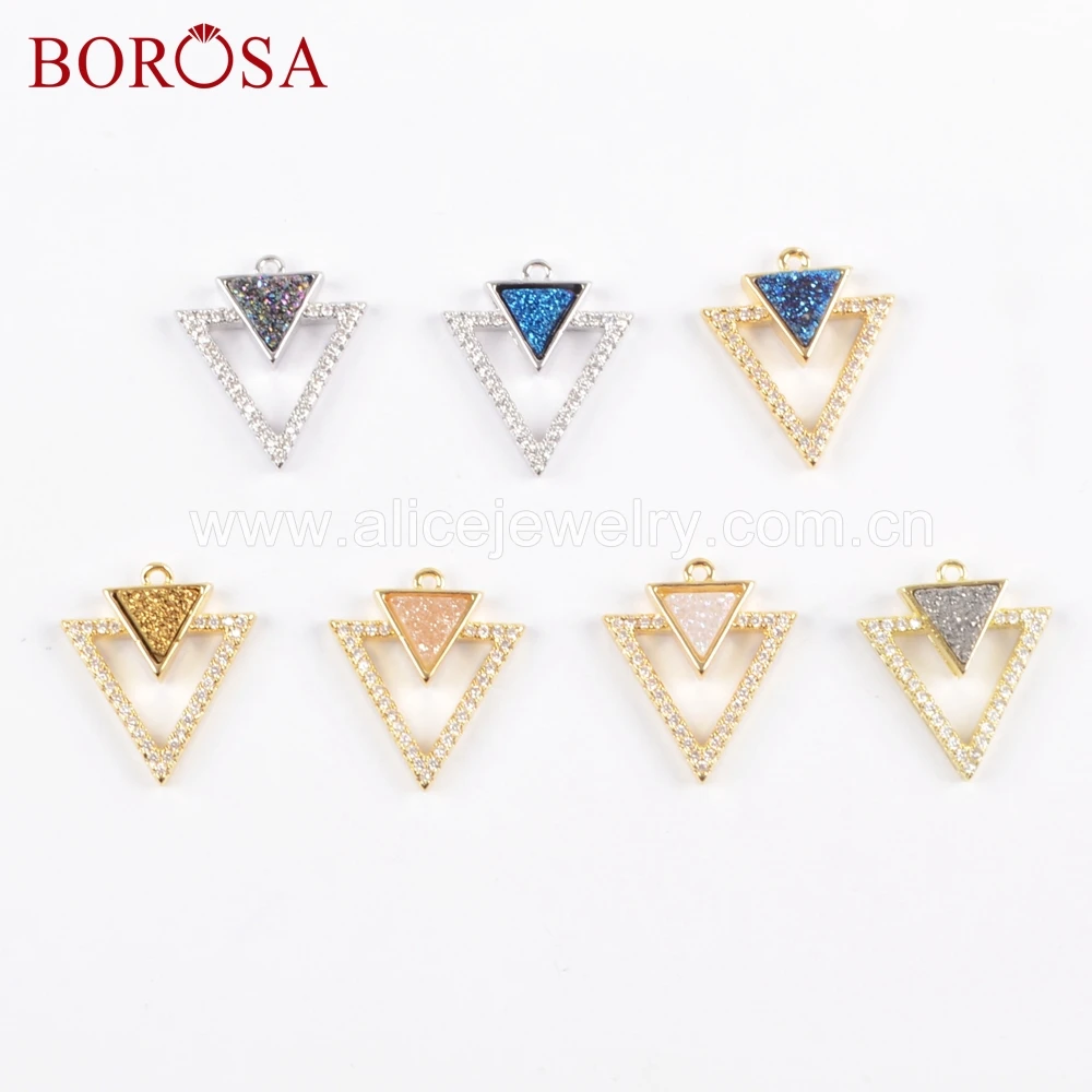 BOROSA 8 шт микро проложить CZ треугольник радужные друзы золотистые и Серебристые