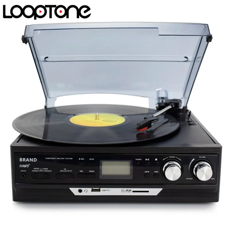 LoopTone 3-Скорость виниловую пластинку LP проигрыватели Виниловый проигрыватель плеер Встроенные динамики граммофон AM/FM радио USB/SD кассета Регистраторы