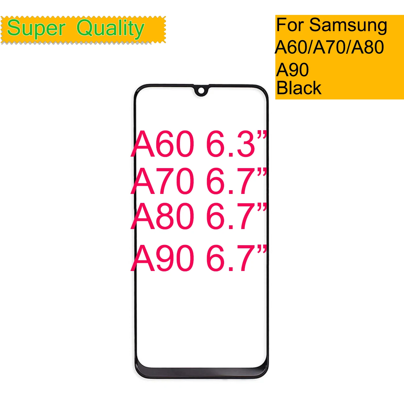 

10Pcs/Lot For Samsung Galaxy A60 A70 A80 A90 5G Touch Screen Front Glass Panel LCD Outer Lens A60 A80 Front Glass With OCA Glue