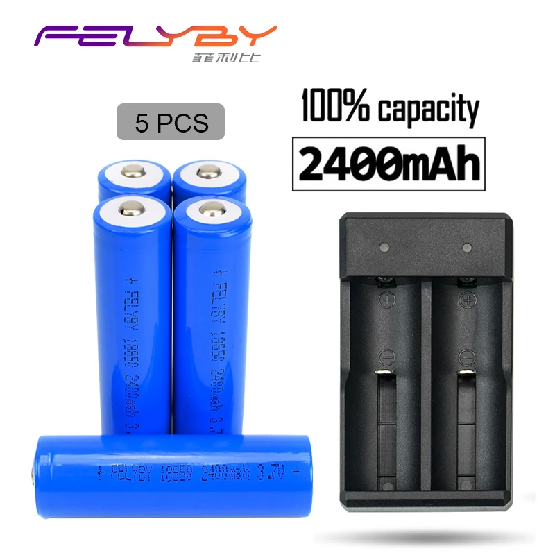 FELYBY 5 шт Высокое качество 3 7 V 2400mAh оригинальный 18650 литий-ионный аккумулятор с USB
