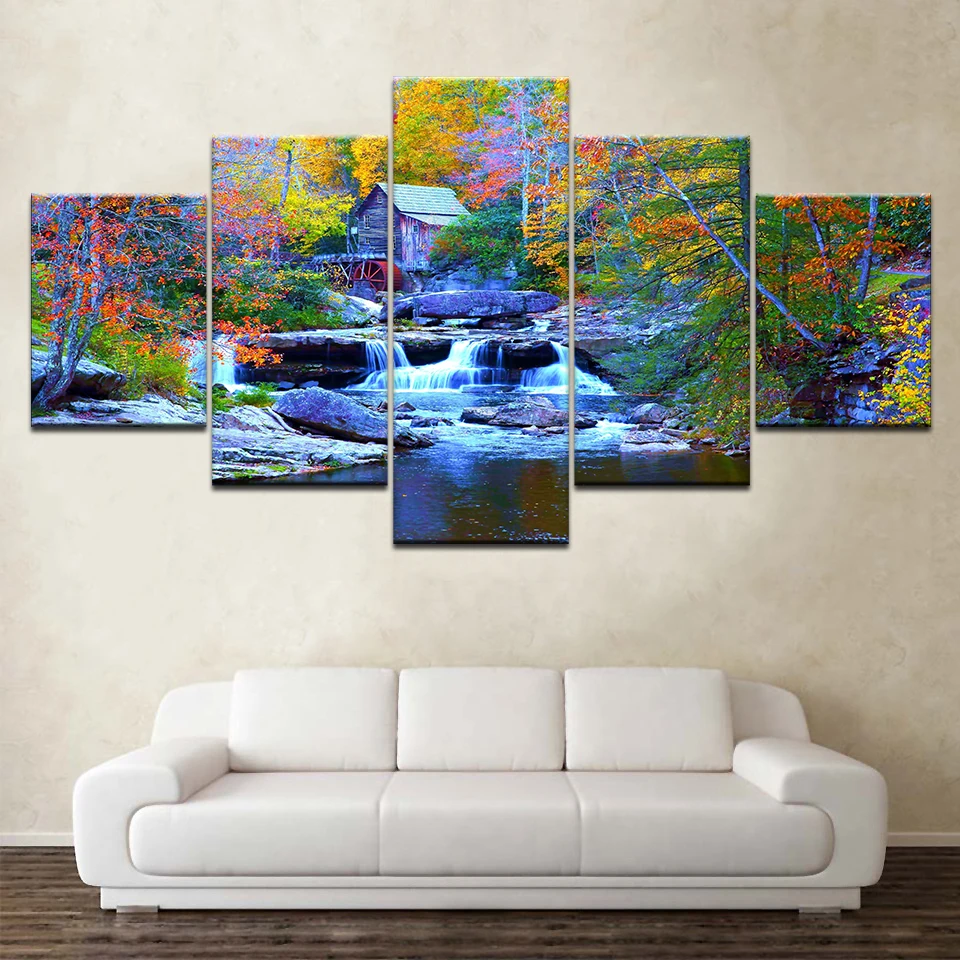 5 панель модульного Wall Art Картины художественное украшение для дома крик водопад