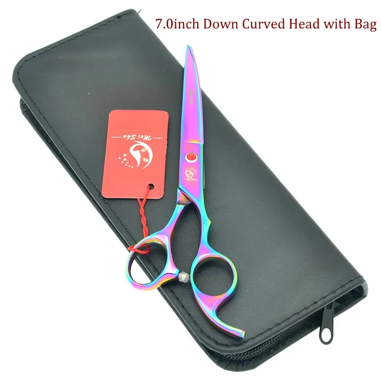 HB0107 with Bag Профессиональные ножницы для ухода за собакой Meisha 7," с радугой, прямые ножницы для стрижки домашних животных, филировочные ножницы, изогнутые ножницы, инструмент для обрезки HB0099 - Цвет: HB0107 with Bag