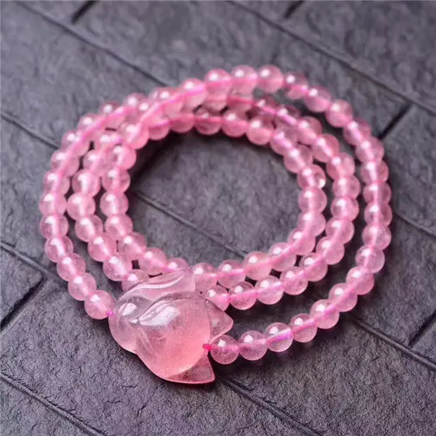 

3rows Natural Red Strawberry Quartz Crystal Fox Beads Bracelet AAA 6mm