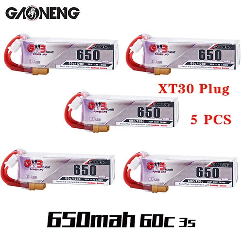 650mAh 3S XT30 Plug 5 шт. Lipo аккумулятор Gaoneng GNB HV 650mAh 60C 1s 2s 3s 4S HV с разъемом PH2.0 XT30 для Emax Tinyhawk Kingkong LDARC TINY - Цвет: 650mAh 3S XT30 Plug