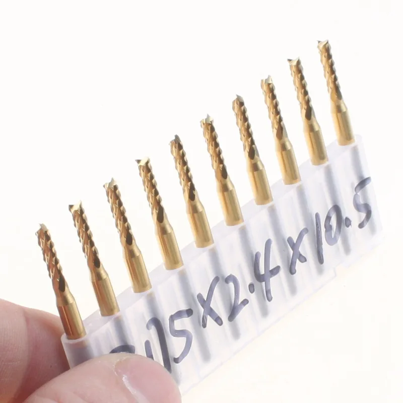 

10pc 3.175X2.4X10.5MM Titanium Coated Carbide PCB Cutter, End Mill for PCB Circuit Board Milling Drilling Cutting, Carbide Tools
