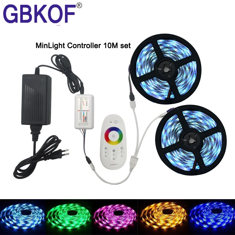 15 м 10 м 5 м 5050 RGB светодиодный светильник водонепроницаемый гибкий барный светильник беспроводной сенсорный пульт дистанционного управления DC 12 В AC110/220 В адаптер питания