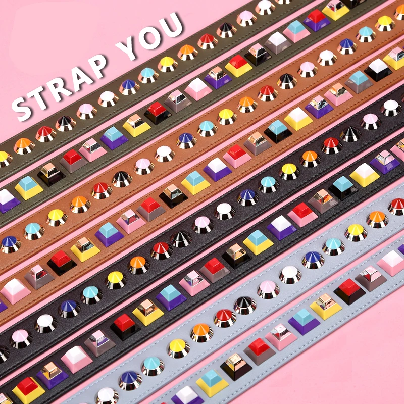 Женская сумка с заклепками широкий двусторонний ремень из натуральной кожи