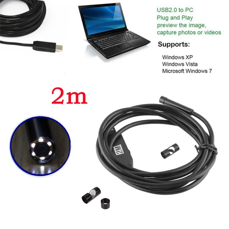 Antscope 7 мм USB эндоскоп Камера Водонепроницаемый мини бороскоп 2/5/15 м для осмотра на змеевидной трубке Камера ПК инспекционная эндоскопическая 27