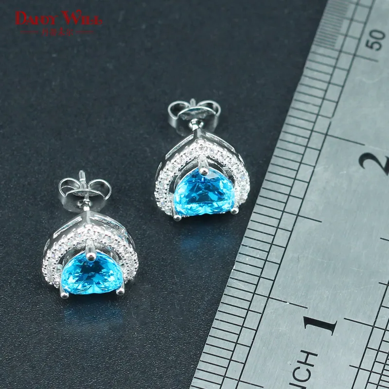 Свадебные серебряные ювелирные изделия для женщин небесно-голубой кристалл