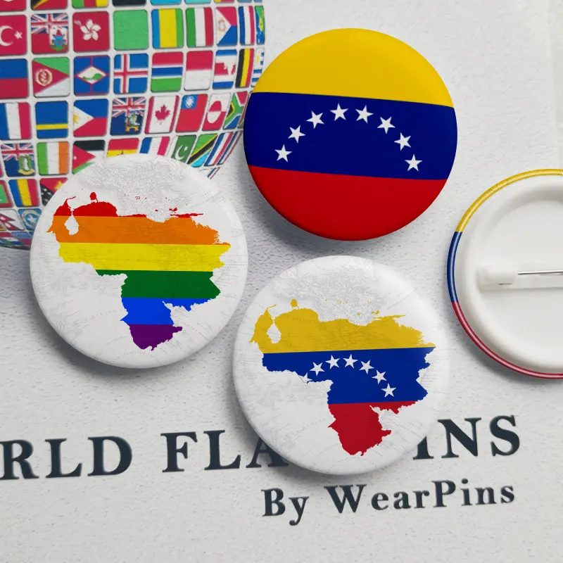 

Venezuela Flag Map Tin Button Pins LGBT Gay Rainbow Pride Tin Button Badges