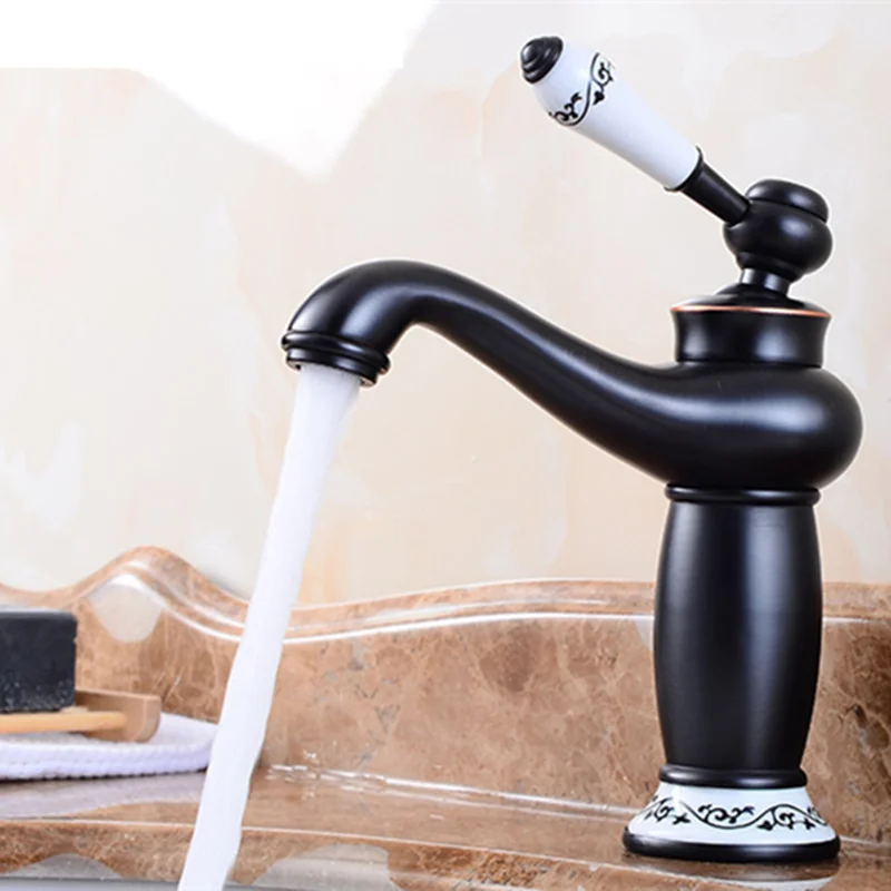 

Европейский смеситель для раковины, черный бронзовый медный кран для ванной комнаты, смеситель для горячей и холодной воды, Смеситель для м...