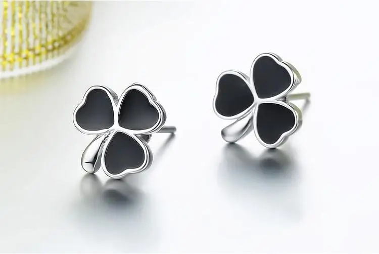 

100% 925 sterling silver hot sell lucky love flower ladies`stud earrings jewelry Anti allergy wholesale birthday gift cheap
