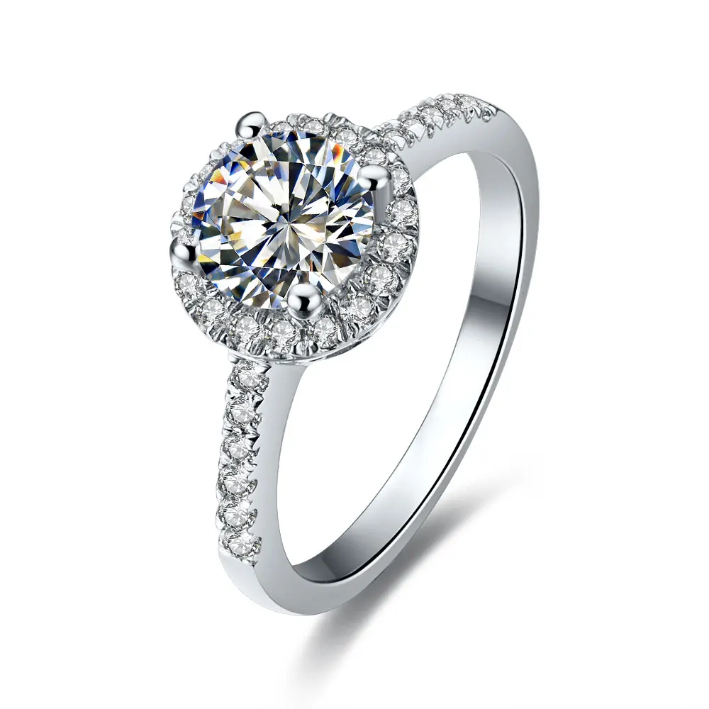 

Bonzer Design Round Brilliant 1Ct Real VVS1 Moissanite Engagement Ring For Her Promise Solid 18K White Gold AU750 Fine Ring