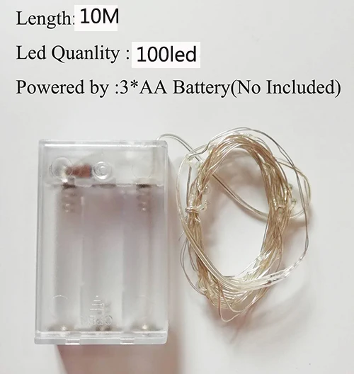 1/2/5/10M 10-100 LEDs Christmas Garland Copper Wire LED String Lamp Fairy lights For Indoor New Year Xmas Wedding Decoration - Испускаемый цвет: 10m 3AA battery