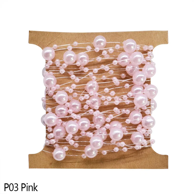 P03 Pink 5 м, бежевого и белого цветов лески искусственный жемчуг бисер цепь гирлянда цветы ручной работы для свадьбы декор, Свадебный букет цветов - Цвет: P03 Pink