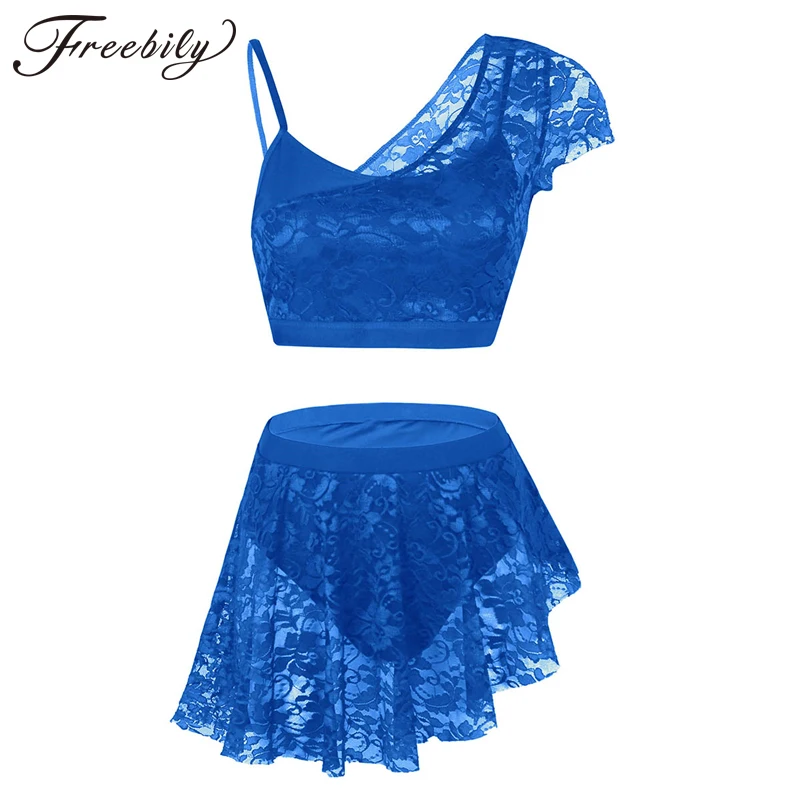 Latin Dance Costumes for Adult Girls Ladies 2 Pieces Modern Dress Lace Overlay Camisole Top and Skirts Lyrical Dancewear | Тематическая
