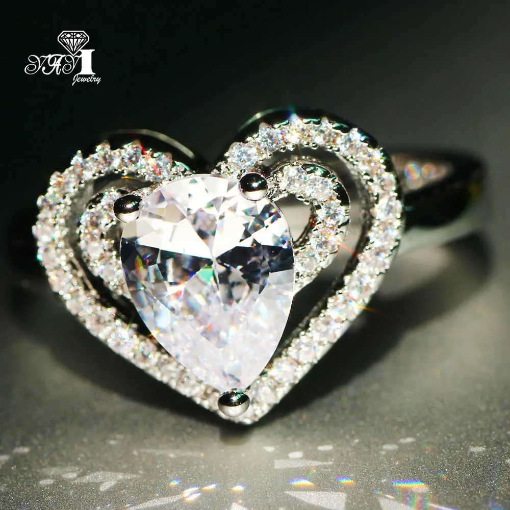 YaYI Jewelry Princess Cut 6.9CT White Zircon Silver Filled Engagement Rings wedding Heart Valentine's Day Girls ring 1060 | Украшения и
