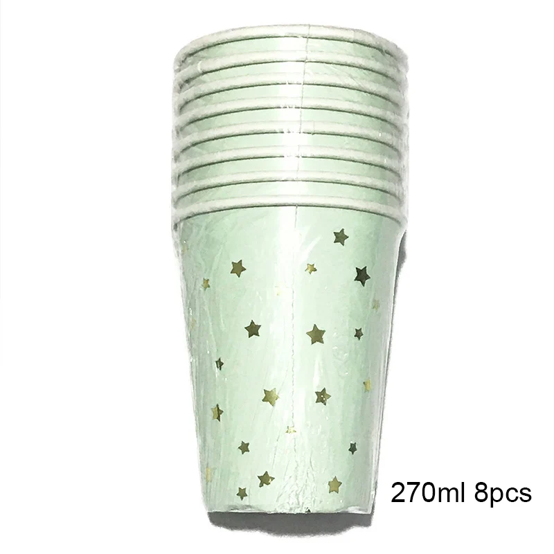 8pcs 270ml cups Золотая фольга, Звездные принадлежности для свадебной вечеринки, набор посуды, светильник, мятно-зеленая бумага, тарелки, салфетки для стаканчиков для детского душа, декор для крещения - Цвет: 8pcs 270ml cups
