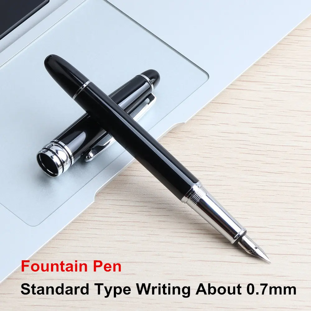 SilverStandard 0.7mm High Quality Fountain Pen Full Metal Luxury Pens Caneta Office School Stationery Supplies Writing 0.7mm 1mm Black Blue Red Ink - Цвет: SilverStandard 0.7mm
