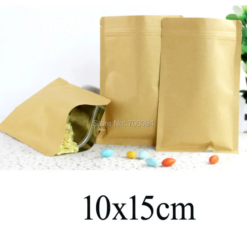 

200PCS 10x15cm/3.94''x5.91'' aluminum foil coated ziplock Kraft paper bag coffee tea powder Party food gift paper bags