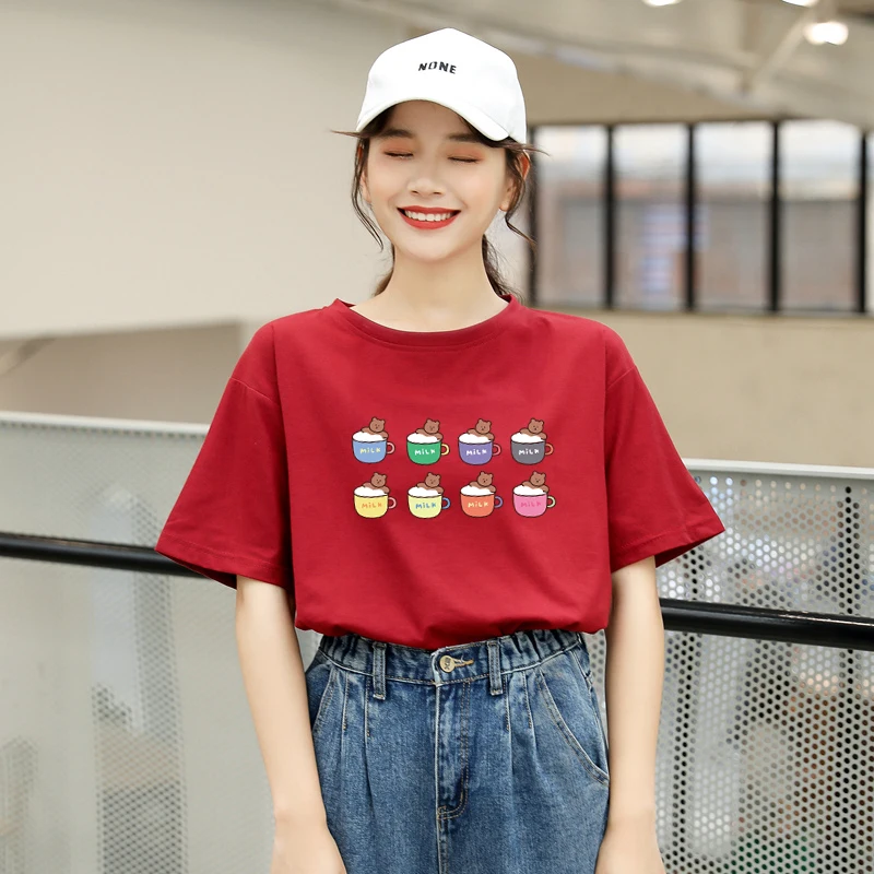 Женская футболка Camiseta Mujer летняя повседневная в стиле Харадзюку с принтом милого