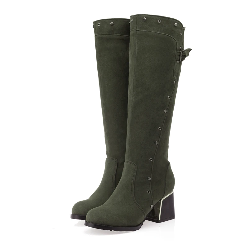 Green ORCHA LISA/женские высокие сапоги; женские сапоги до колена из флока с теплым мехом на платформе; большой размер 43; botas feminina; черные, красные сапоги на квадратном каблуке - Цвет: Green