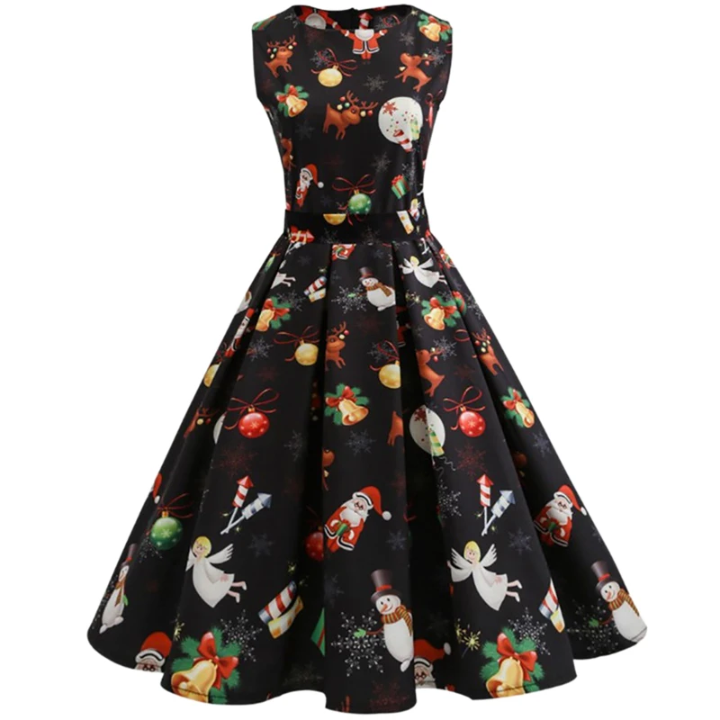 2018 Rockabilly Dress Summer Women Floral Print 50s 60s Vintage Sleeveless Elegant Christmas Party Vestidos Sundress | Женская одежда