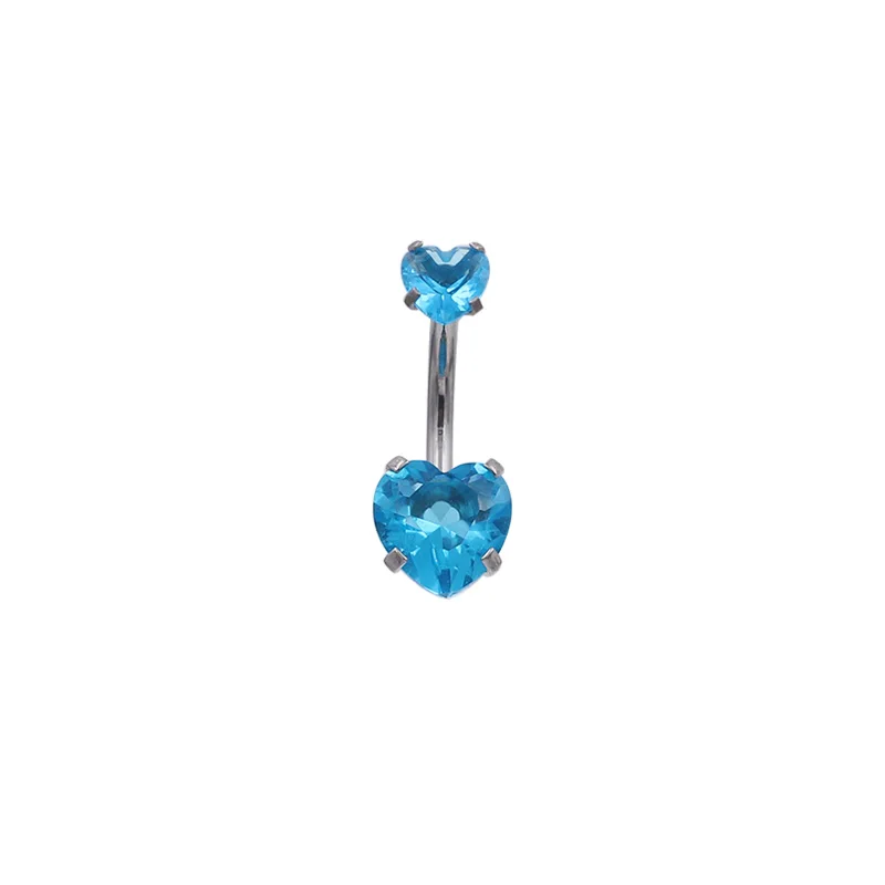 Light BLue Двойное сердце кристалл пирсинг-серьги для пупка Nombril пупка кольца пупка пирсинг ювелирные изделия Горячие летние женские ювелирные изделия - Окраска металла: Light BLue
