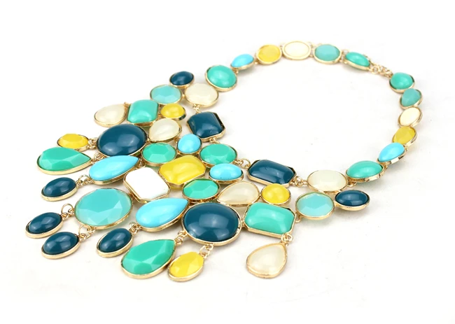 brand vintage multilayer geometric resin stone necklace for women 2014 long statement | Украшения и аксессуары