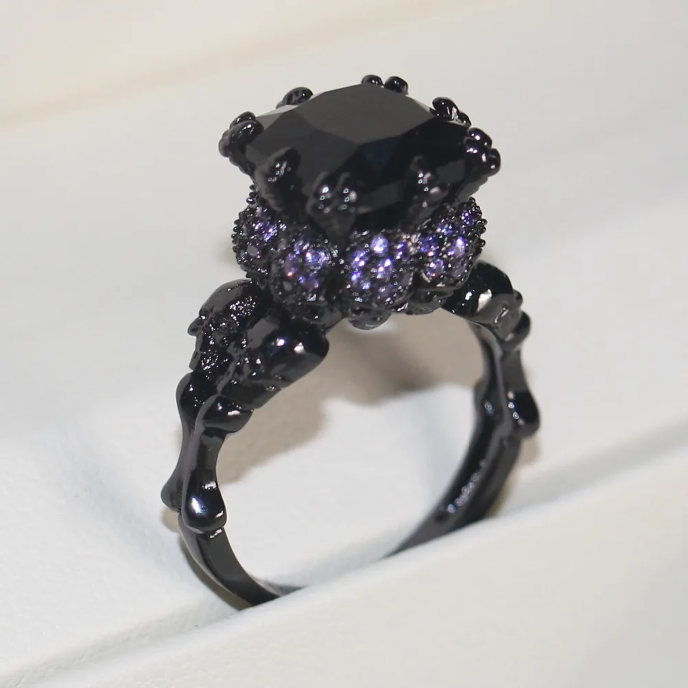 Vecalon античный череп ювелирные изделия 3ct черный фианит AAAAA обручальное кольцо с