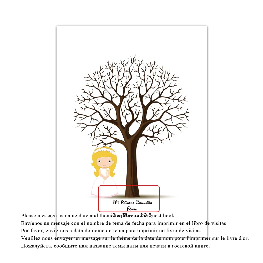 Эксклюзивный Mi Primera Comunion отпечаток пальца Подпись Гостевая книга с светлым