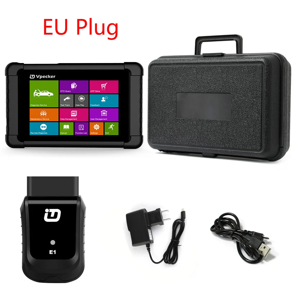 With Tablet EU Plug Vpecker E1 OBD2 Автомобильный сканер с планшетом через wifi полная система автоматический диагностический сканер двигателя ABS SRS Автомобильный сканер - Цвет: With Tablet EU Plug