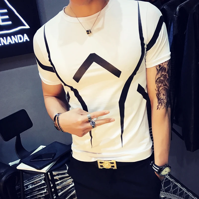 2018 британская облегающая футболка для жесткого парня с геометрическим принтом и