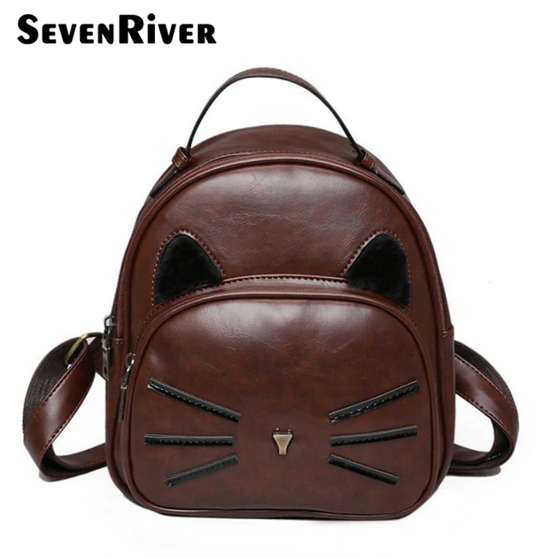 Милый женский кожаный маленький рюкзак с котом Корейская школьная сумка милый