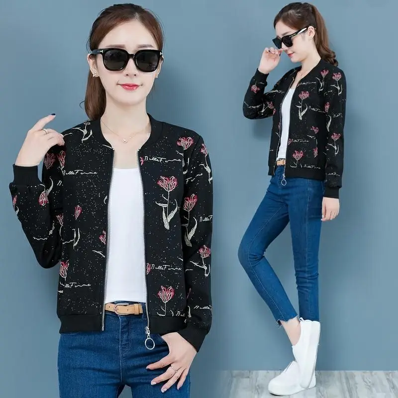red flower Vangull Женская куртка с принтом, модное короткое пальто для женщин, с длинным рукавом, новые бейсбольные Топы, весна-осень, на молнии, тонкая верхняя одежда - Цвет: red flower