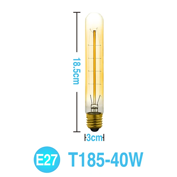 T185-40W Ретро Edison led светильник лампочка E27 220 В 40 Вт ST64 G80 G95 T10 T45 T185 A110 A60 накаливания ампулы лампы Винтаж лампа накаливания Эдисона Светильник - Цвет: T185-40W
