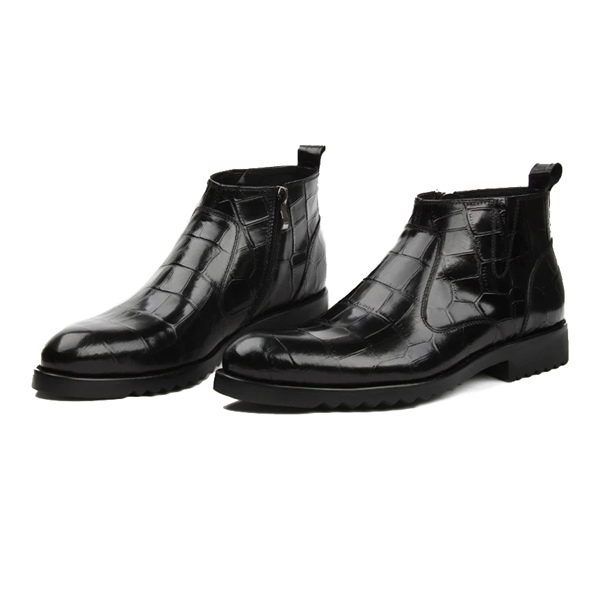 Мужские ботильоны из натуральной кожи аллигатора на платформе ковбойская