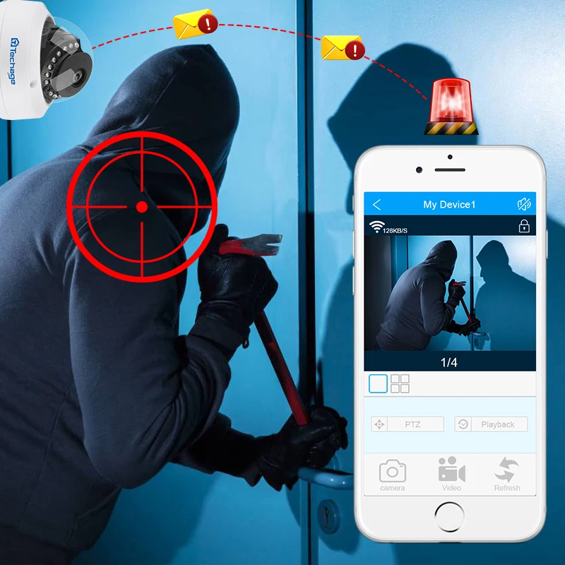 Камера видеонаблюдения Techage антивандальная водонепроницаемая купольная камера