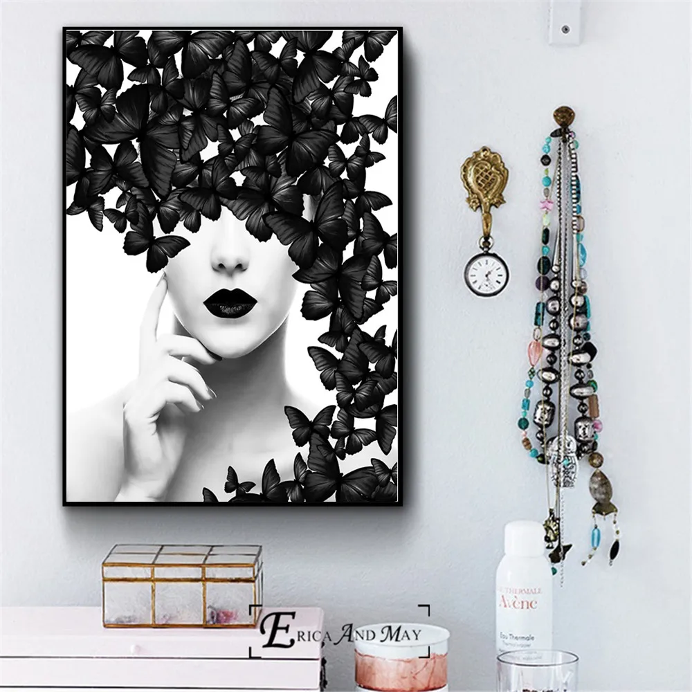 Black Butterfly Woman Abstract Wall Art Canvas Painting Poster For Home Decor Posters And Prints Unframed Decorative Pictures | Дом и сад
