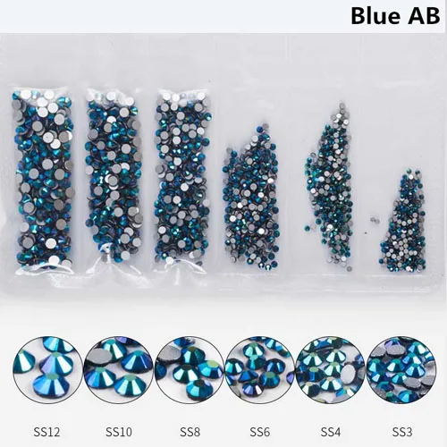 6 Blue AB 1 упаковка плоские Стразы для ногтей смешанные размеры SS3-SS12 украшения ногтей камни блестящие драгоценные камни аксессуары для маникюра Инструменты - Цвет: 6 Blue AB