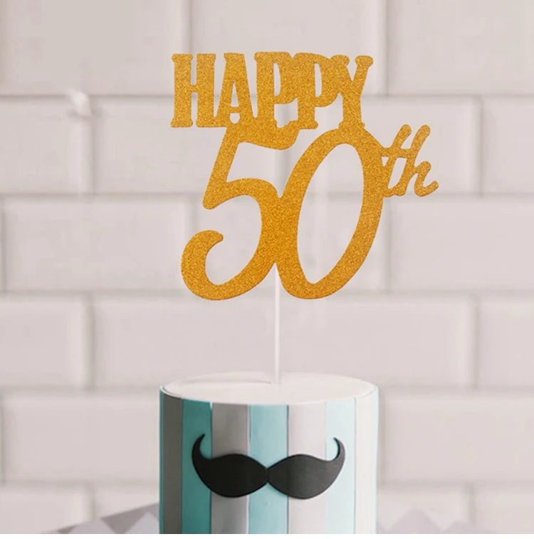 FENGRISE 1 шт. цвета: золотистый, с днем рождения, 30 Вт, 40/50/60th торт Топпер блеск 30th 40th 50th 60th Юбилей поставки вечерние украшения