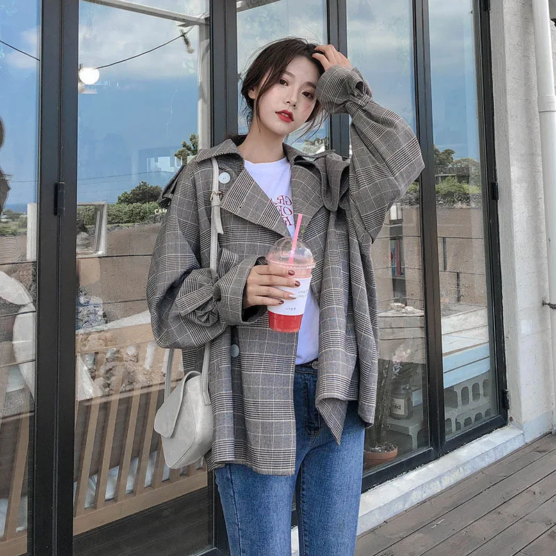 Neploe Spring 2020 Women Trench Plaid Striped Double Breasted Coat Korean Vintage Slim Ladies Clothes 43443 | Женская одежда