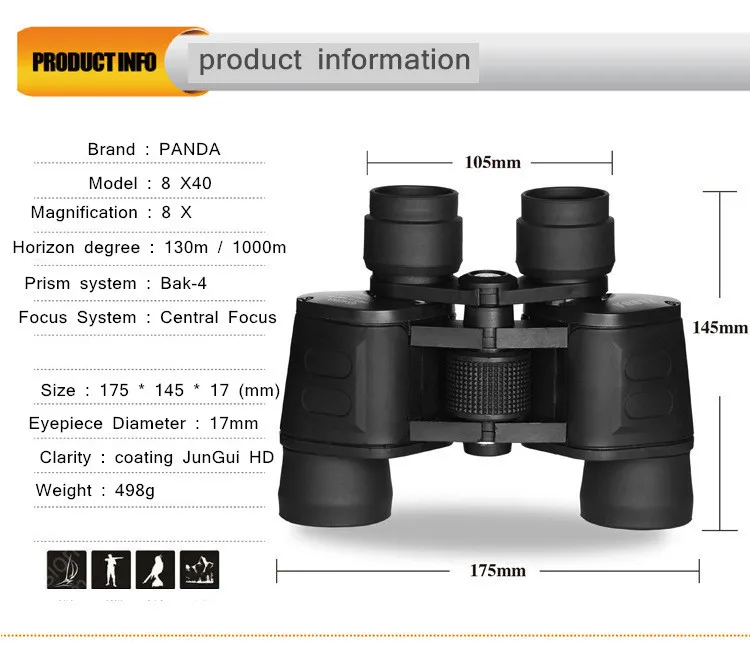 Мощный армейский водонепроницаемый бинокль 8x40 охотничий для кемпинга без