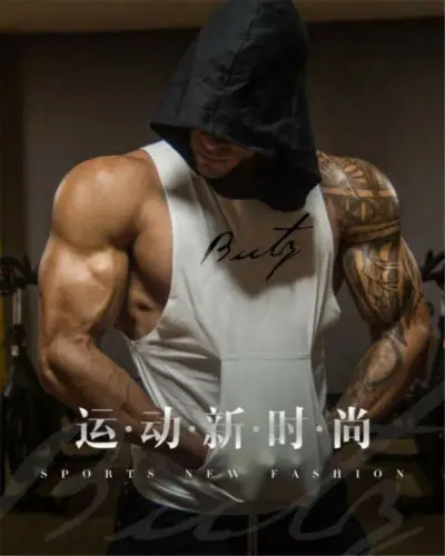 Летняя мужская повседневная майка без рукавов с цветными надписями и капюшоном