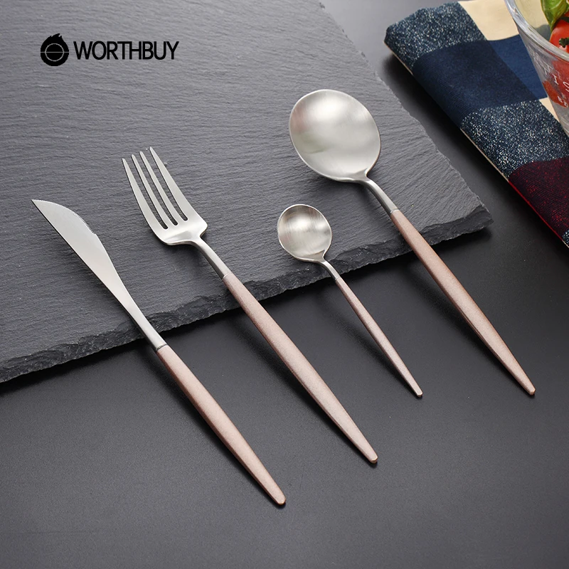 WORTHBUY 4 шт./компл. Западный портативный набор столовых приборов 304 нержавеющая сталь посуда нож ложка столовая вилка кухонный набор обеденной посуды