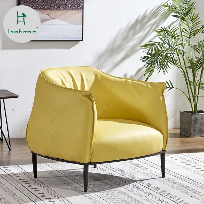 

Louis Fashion Nordic Single Leather Sofa Chair Living Room Simple Modern Balcony Leisure Bedroom Lazy American Real Tiger
