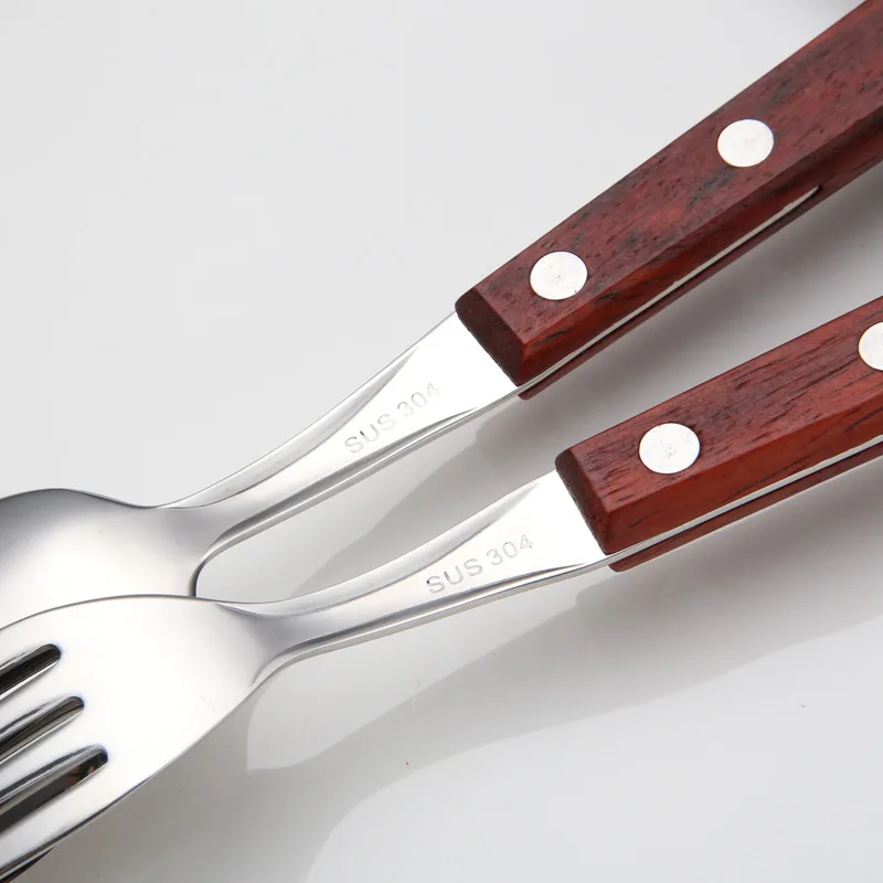 3 Pcs/Set Western Portable Cutlery Set With Mat Stainless Steel Dinnerware Wooden Handle Knife Dinner Tableware | Дом и сад