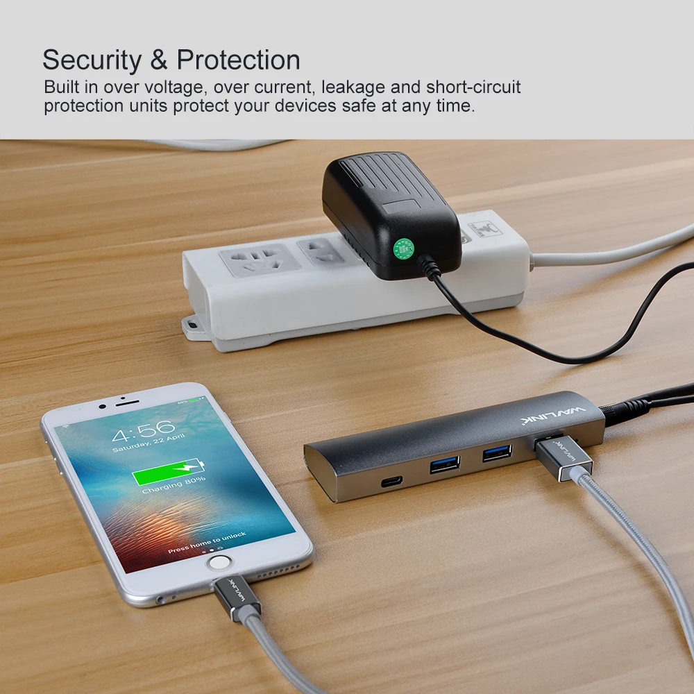 Высокоскоростной хаб Wavlink USB 3 1 Type C с 4 портами 5 Гбит/с алюминиевый несколькими USB-C